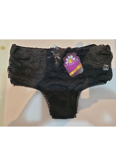 Papatya Dantel Detaylı Kadın Külot Slip V34 Siyah