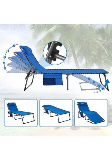 Kingcamp Berlin Classic Comfort Lounge 5 Kademeli Katlanır Şezlong Ve Kampet Blue Mavi