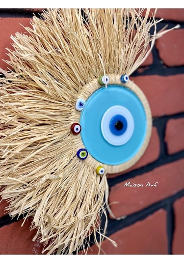 El Yapımı Yelpaze Model Rafya Nazar Duvar Süsü M099