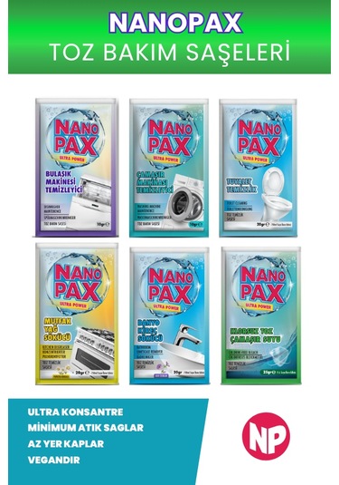 NanoPax Klorsuz Çamaşır Suyu Toz Temizlik Saşesi 6 x 25 G