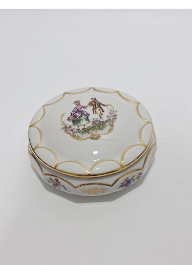 Limoges Aşık Çift Desenli Mini Porselen Kapaklı Kutu