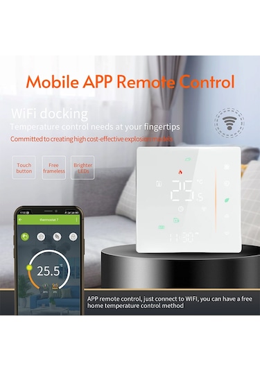 Vkemall Su Isıtma Wifi Akıllı Termostat Sıcaklık Kontrol Cihazı Siyah-1-t