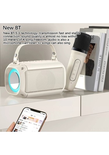 Besthome1 Taşınabilir Bluetooth Karaoke Hoparlör - 5w Ses, Led Işık, Kablosuz Mikrofonlar