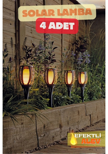 4 Adet Alev Efektli Meşale Solar Led Güneş Enerjili Bahçe Lambası Aydınlatması Armatür 50 Cm 1