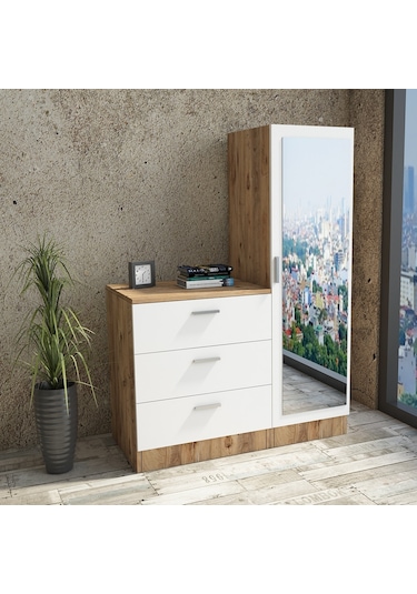 Robin Home Lyana Aynalı Şifonyer Gardırop Çam-Beyaz (483214904)