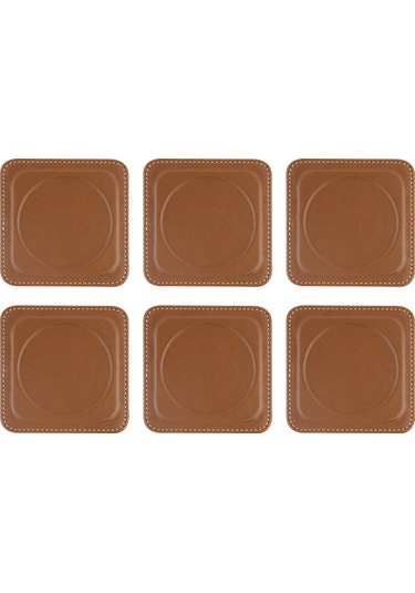 Bardak Altlığı,6 Lı Set,masaüstü Yuvarlak Cup Coaster,vegan Suni Deri,11x11 Cm.,taba Taba