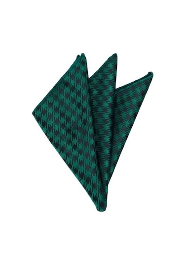 Venchy Yeşil Siyah Kazayağı Desen Mendilli Kravat 4240 - 3Mk Yeşil