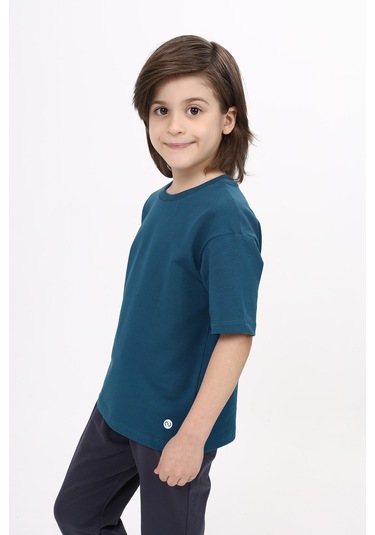 Toontoy Unisex Çocuk Baskılı Tişört Petrol Mavi