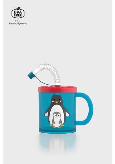 Renga Ruby Penguen Desenli 210 Ml Pipetli Kulplu Pp Bebek Bardağı 142003 Mavi-kırmızı Mavi