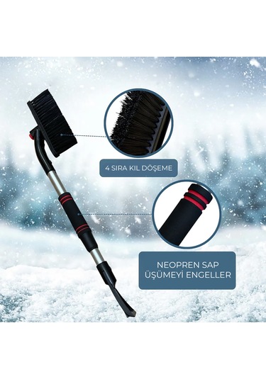 85 Cm Buz Kırıcı Araç Kar Temizleme Fırçası Kırmızı Gri