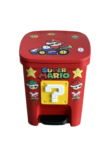 Snapbuy Sevimli, Kalın Malzemeli, Pedallı 11 Lt Çöp Kovası Süper Mario 3d Kırmızı Çok Renkli
