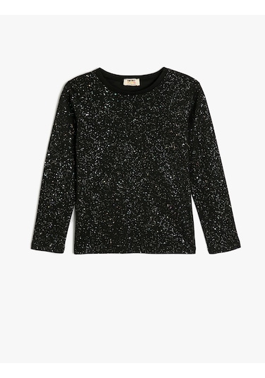 Koton Tişört Uzun Kollu Sim Detaylı Bisiklet Yaka Pamuklu Siyah 5wkg10018ak Siyah