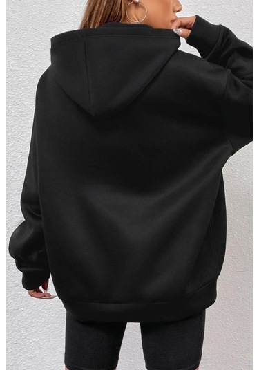 Over Thinking Baskılı Sweatshirt Siyah