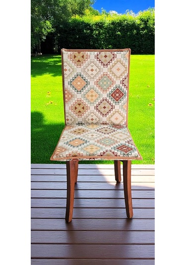 Kilim Desenli Arkalıklı Fermuarlı Sandalye Minderi Çok Renkli