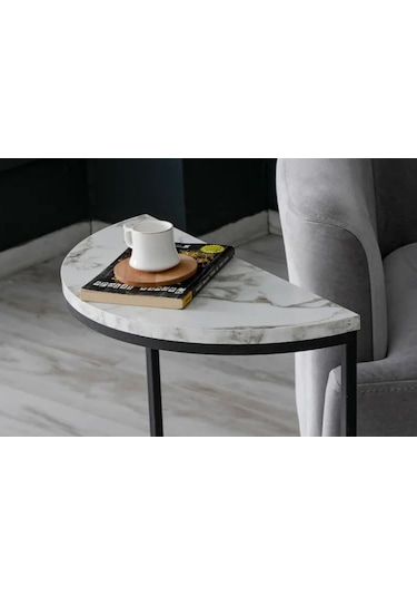 Lisa Metal Tekli Yan Sehpa Beyaz