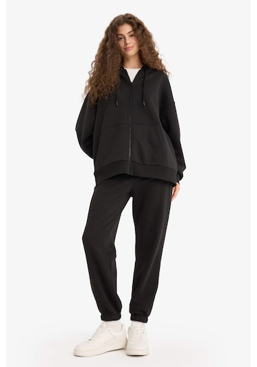 Defacto Oversize Geniş Kalıp Kapüşonlu Fermuarlı Sweatshirt V4233az25wnbk81 Siyah