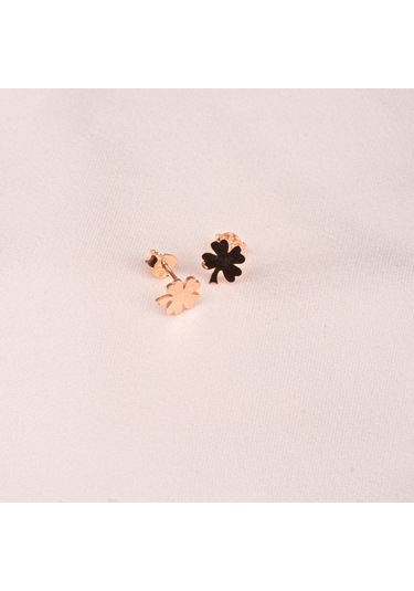 Altın Küpe - 14 Ayar Altın Minimal Yonca Yaprağı Küpe Sarı