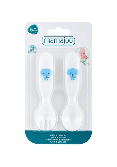 Mamajoo Desenli Kaşık & Çatal Seti / Mavi Fil Mavi