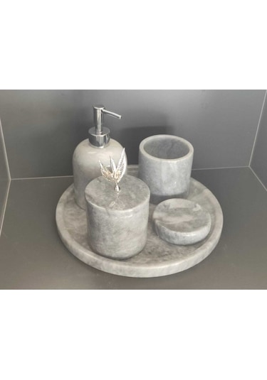 Gri Mermer 5'li Banyo Seti Beyaz
