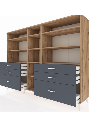 Hyperion Dolap 10 Raflı 6 Çekmeceli 220x44x163 Çam-çam/antrasit Çam-çam/antrasit