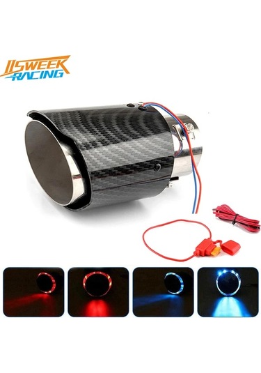 Boatshop1 Mavi Karbon Fiber Egzoz Ucu Kirmizi Mavi Led Isikli Paslanmaz Celik Egzoz Boru Modifikasyon