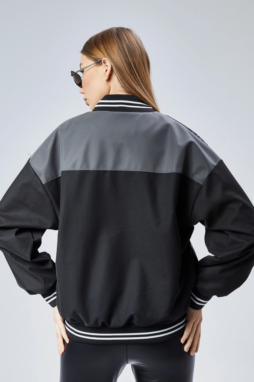 Kadın Oversize Baskılı Motorcu Yarışçı Montu Kolej Ceketi Kamuflaj