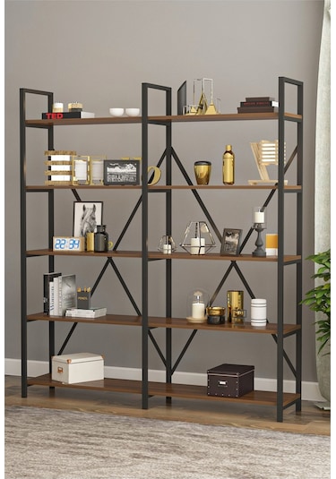 Wood House - Ilayda Geniş Raflı Kitaplık - Ceviz