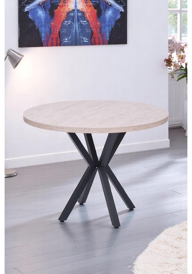 Göksu Yuvarlak Lak Panel Mutfak Masası 100cm Krem