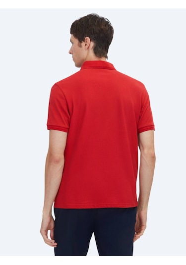 Kırmızı Düz Polo Yaka %100 Pamuk T-shirt kırmızı