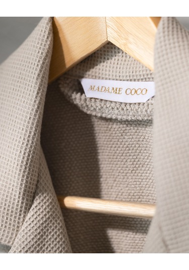 Carole Unisex %100 Pamuk Bornoz Set - Bej - Lüks Koleksiyon Ekru