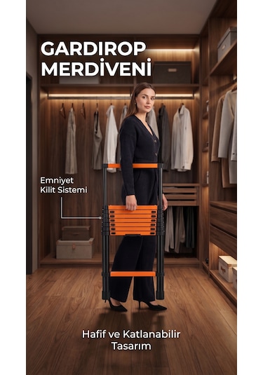 Teleskopik Merdiven 1,7+1,4 Metre 5+6 Basamaklı A Tipi Uzayan