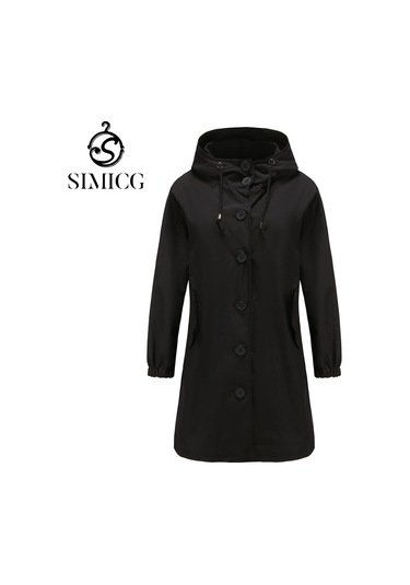 Sonbahar Ve Kışlık Kadın Kapüşonlu Rüzgarlık Günlük Ceket Siyah