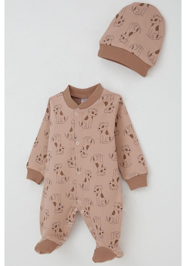 Breeze Erkek Bebek Patikli Tulum Sevimli Köpekçik Desenli 0-6 Ay, Açık Kahverengi Açık Kahverengi