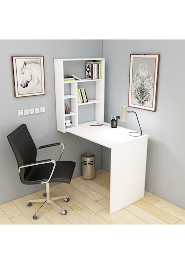 Arnetti Sedir Açılır Kapanır Raflı Çalışma Masası Beyaz