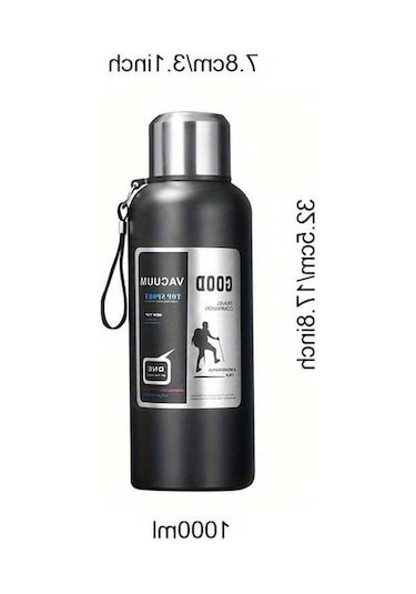 Zyzqstore Paslanmaz Çelik 1 L Termos, Vakum Yalıtımlı, Siyah, Pratik Taşınabilir Siyah