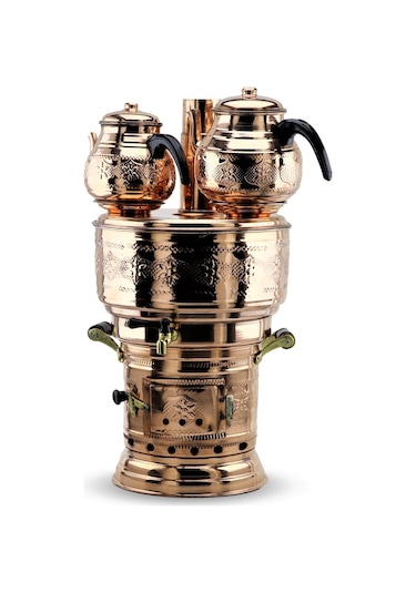 Çift Demlikli Bakır Semaver 10 L