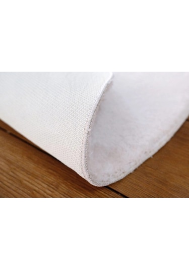 Krem Fluffy Yuvarlak Post Peluş Halı Antibakteriyel Kaymaz Taban