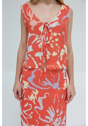 Gülsüm Aydın Bağcıklı Bluzlu Etek Takım - Kırmızı Kırmızı