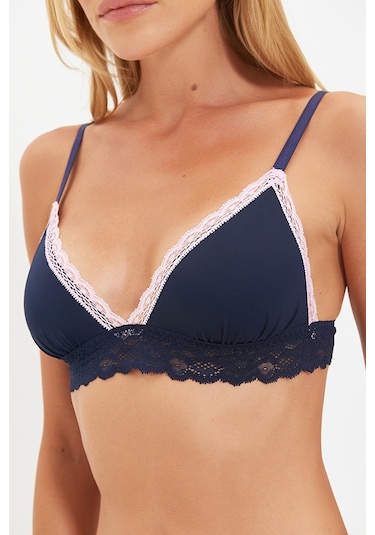 Deep Secret Lacivert Dekoltesi Pembe Dantel Detaylı Micro Bralet Ds200475br 001