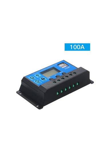 Tenfowee 100a 12v/24v Otomatik Akü Şarj Kontrolcüsü, 2 Usb Çıkışı 5v 2.5a, Mavi Siyah Abs Malzeme