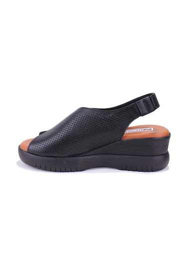 Dagoster Dza07-9972521405 Siyah Günlük Ortopedik Deri Kadın Sandalet Siyah
