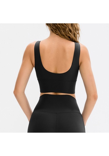 Kosona Kadınlar İçin Spor Büstiyeri, Yuvarlak Yaka U-üstü, Büst Padli, Yoga Giyimi, Siyah, Avrupa Bedeni 6/m