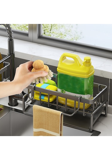 Mufunye Paslanmaz Çelik Mutfak Tezgahı Organizatörü - Otomatik Drenajlı Gri Gri