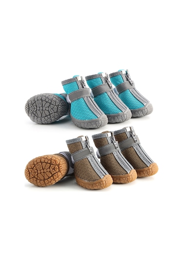 Geekyou Küçük Köpekler İçin Hava Geçirgen Dağcılık Botları, Yansıtıcı Şeritli, Kaymaz Önlüğü, 4 Adet, Kahve Renkli 4