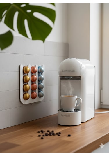 İhtiyacın3d Nespresso Vertuo Kapsül Düzenleyici Mıknatıslı 12 Li Kahve Kapsül Standı 24x24 Cm Beyaz