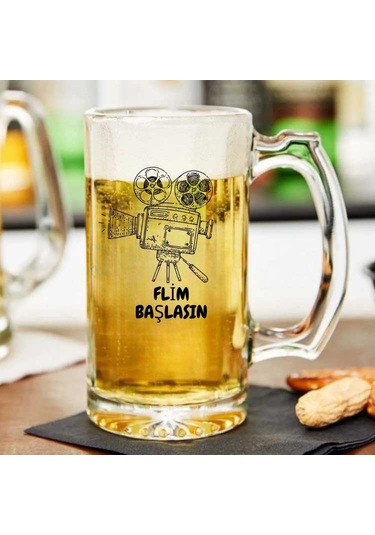 Film Başlasın Yazılı Cam Bira Bardağı Sinema Temalı Mizahi Hediyelik Kupa