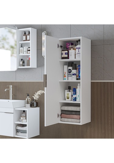 Likya Banyo Dolabı Mat Mdflam 114 Cm Banyo Boy Dolabı Beyaz