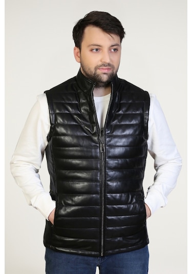 Derije Ramos Hakiki Deri Erkek Siyah Şişme Yelek