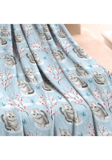 Cat Desenli 30x40 İnç Flanel Polar Battaniye, Yumuşak, Kalın, Tüm Mevsimler-a66 Cat Winter Floral