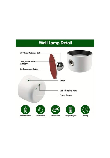 Motion003 1 Adet Yethke Modern 360 Derece Donen Duvar Gece Lambasi Beyaz Basit Uzaktan Kumandali Usb Sarj Edilebilir 2 Aydinlatma Modu Ayarlanabilir Parlaklik Banyo Yatak Odasi Beyaz